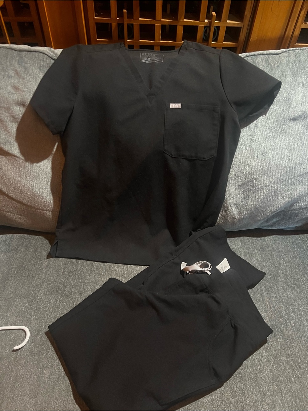 Figs Black V-Neck Scrub Top and Pants Set